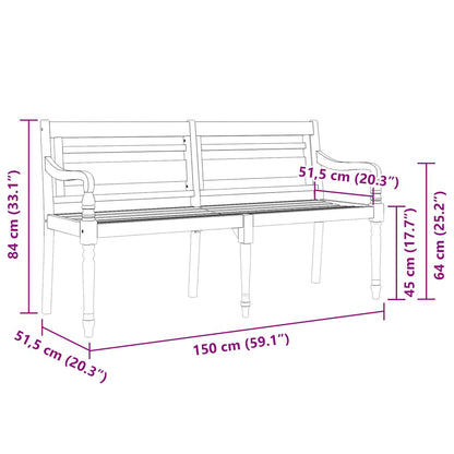 Batavia-Bank mit Weinrotem Kissen 150 cm Massivholz Teak