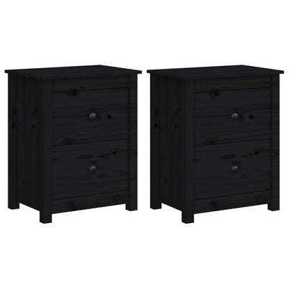 Nachttische 2 Stk. Schwarz 50x35x61,5 cm Massivholz Kiefer