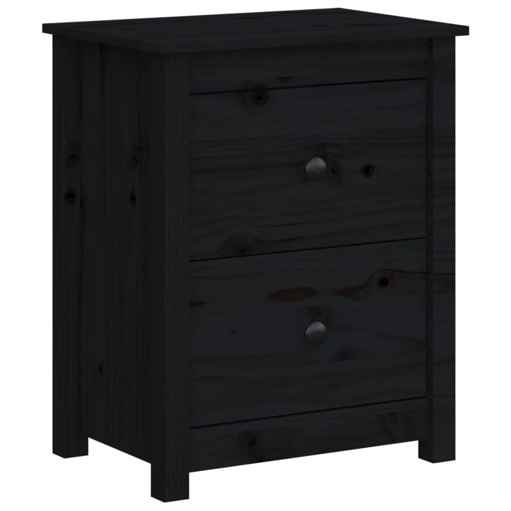 Nachttische 2 Stk. Schwarz 50x35x61,5 cm Massivholz Kiefer