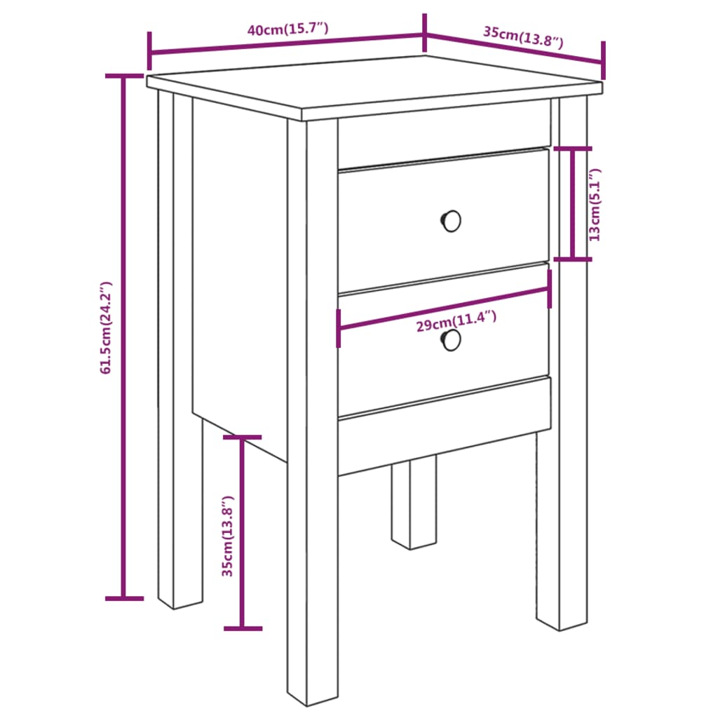 Sengebord 40x35x61,5 cm massivt fyrretræ