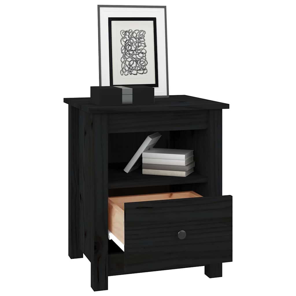 Nachttische 2 Stk. Schwarz 40x35x49 cm Massivholz Kiefer