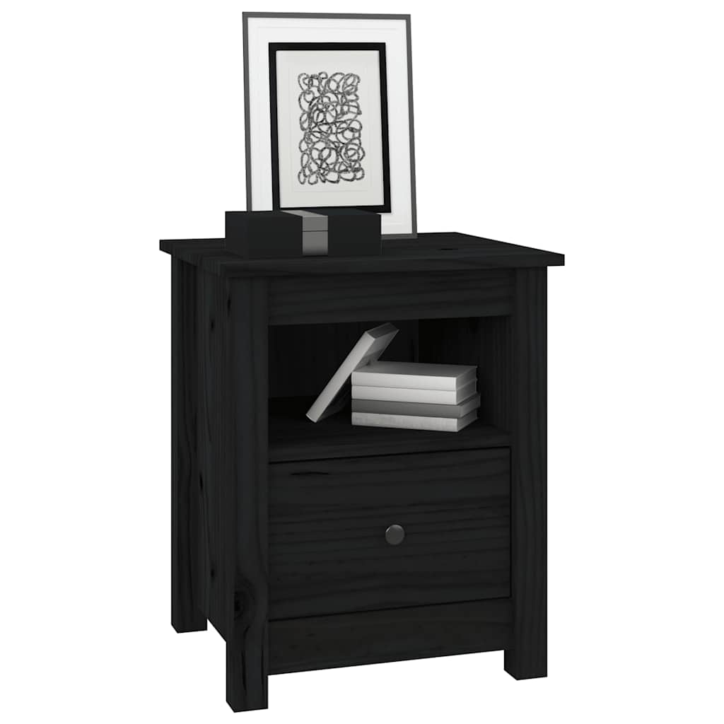 Nachttische 2 Stk. Schwarz 40x35x49 cm Massivholz Kiefer