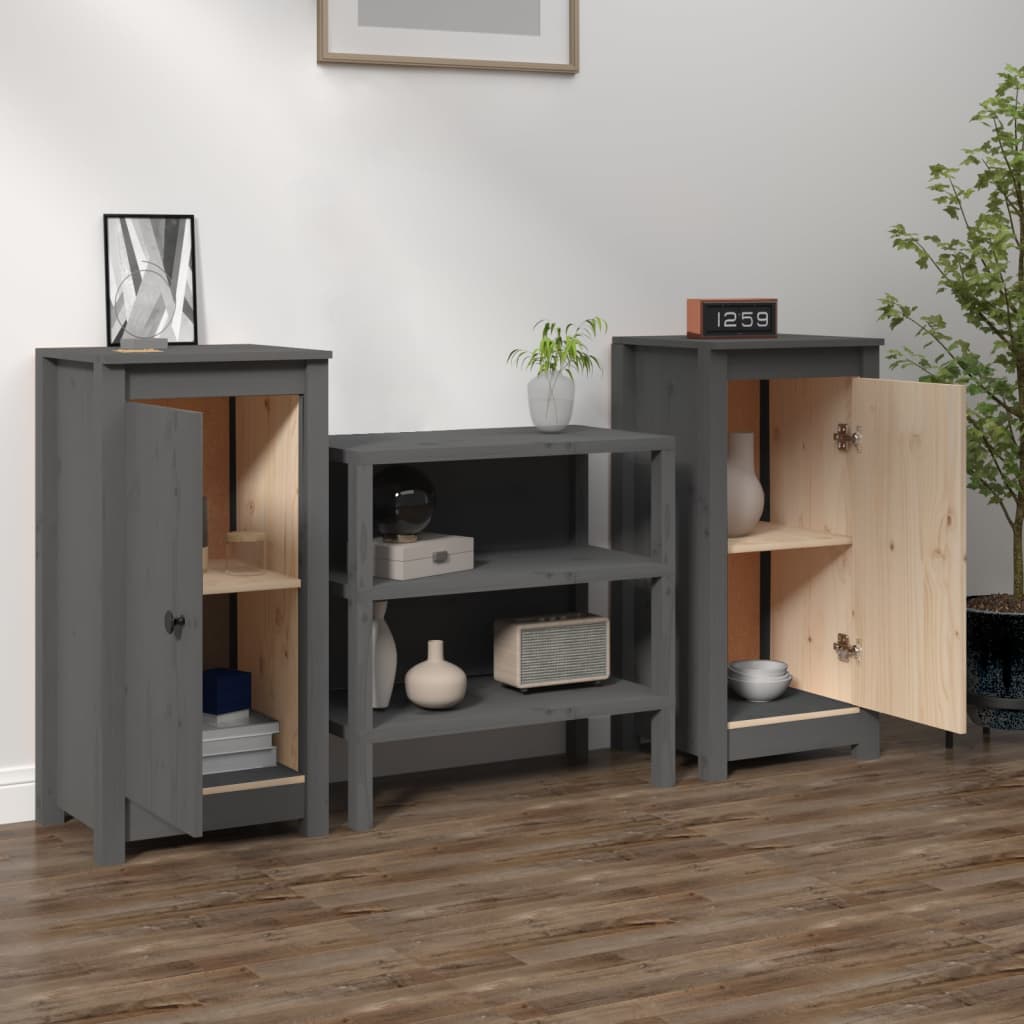 Sideboards 2 Stk. Grau 39x35x80 cm Massivholz Kiefer