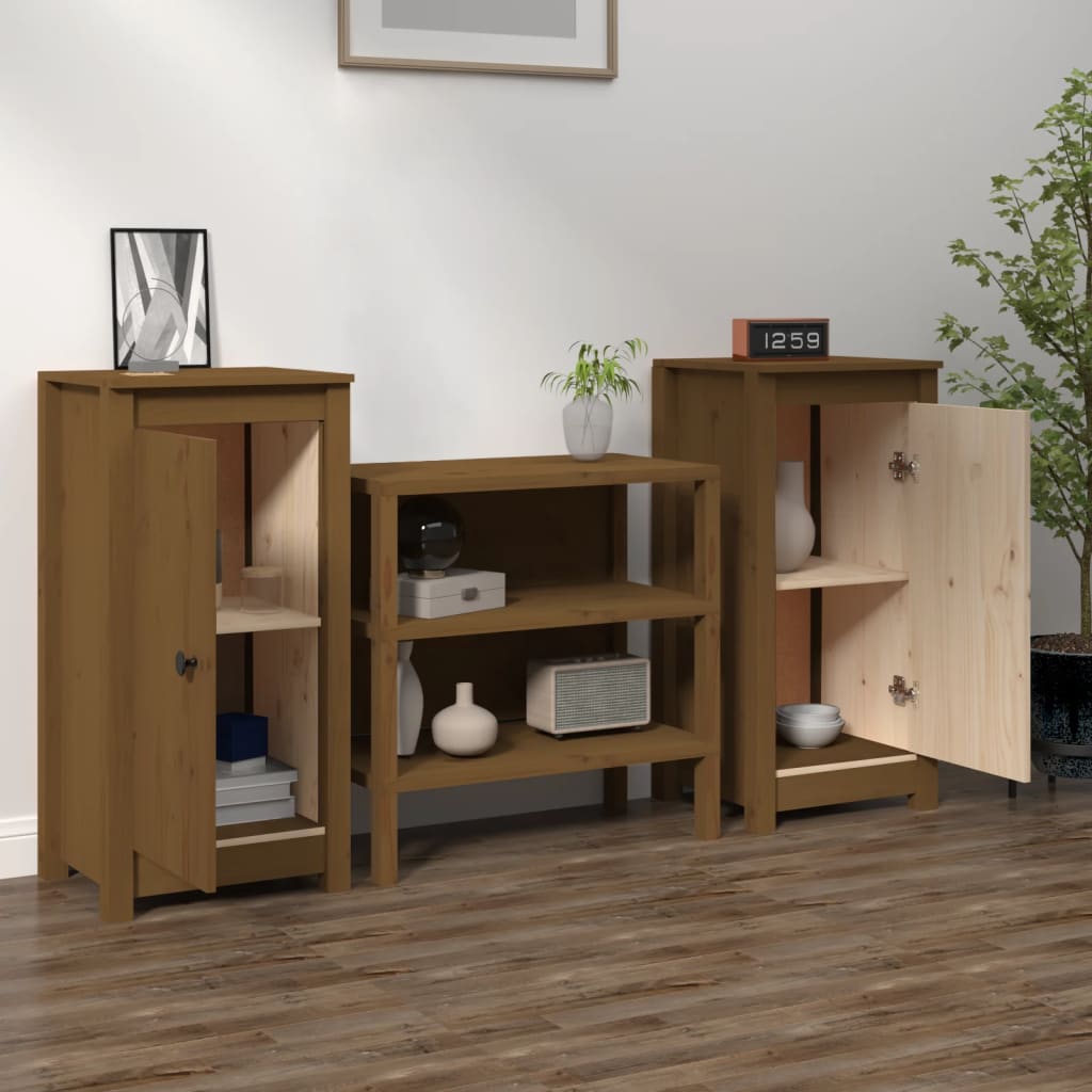 Sideboards 2 Stk. Honigbraun 39x35x80 cm Massivholz Kiefer