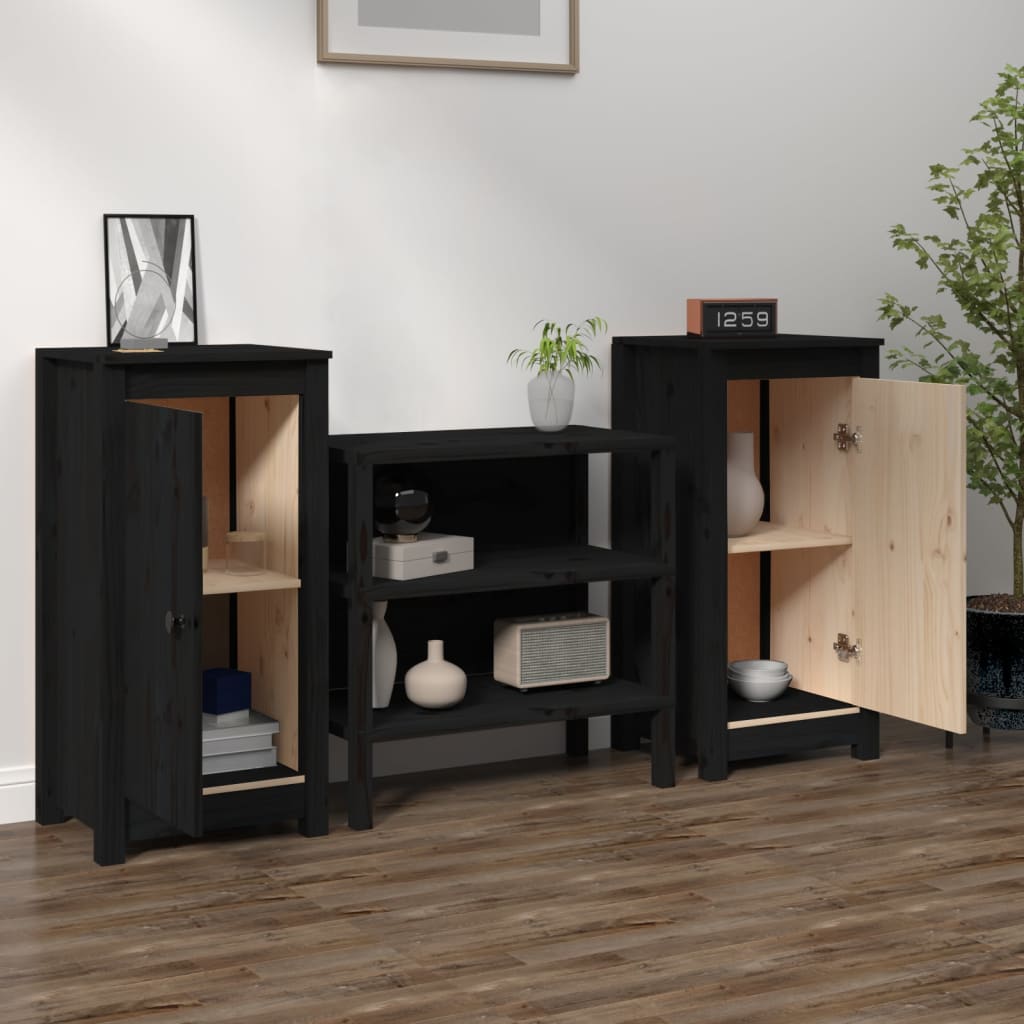 Sideboards 2 Stk. Schwarz 39x35x80 cm Massivholz Kiefer