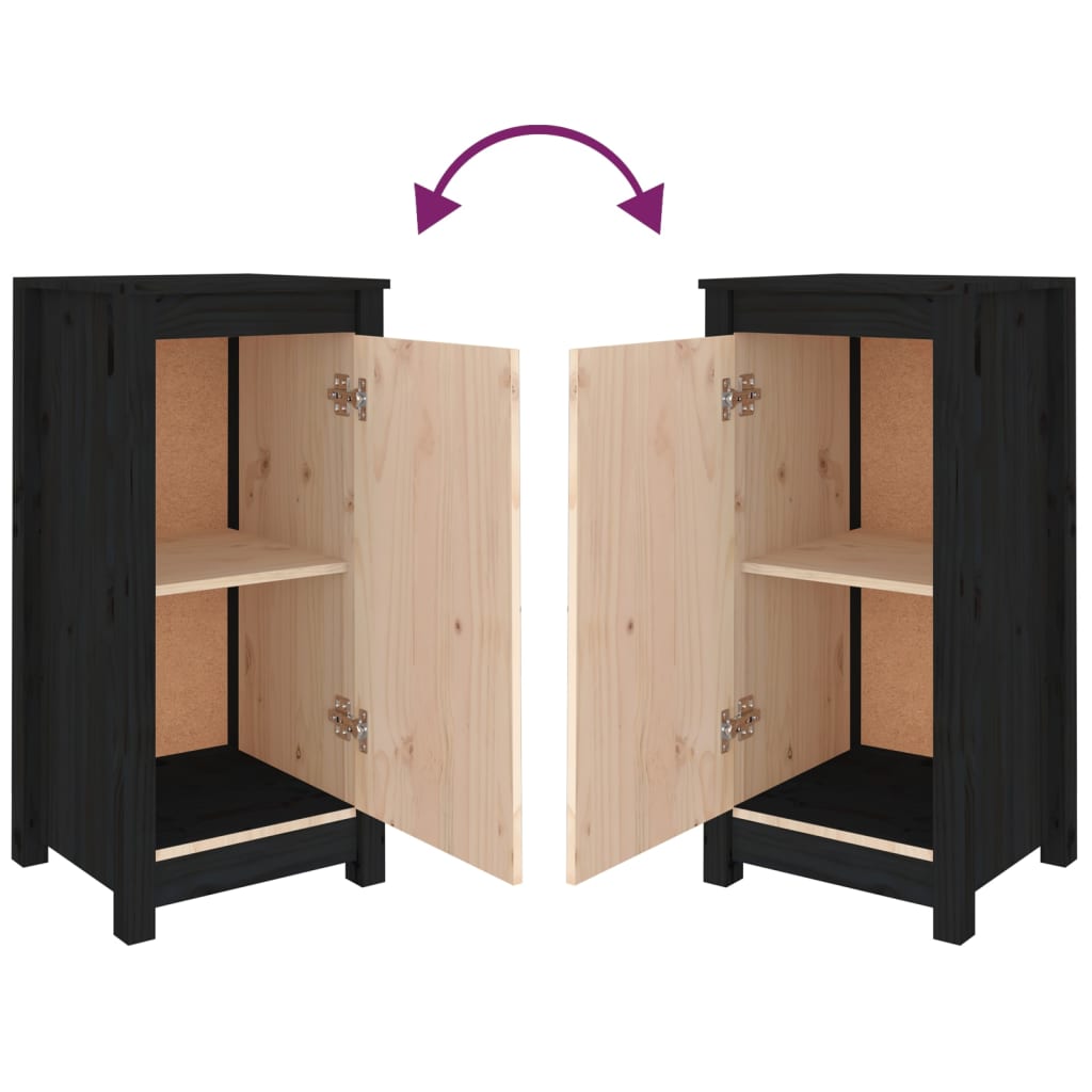Sideboards 2 Stk. Schwarz 39x35x80 cm Massivholz Kiefer
