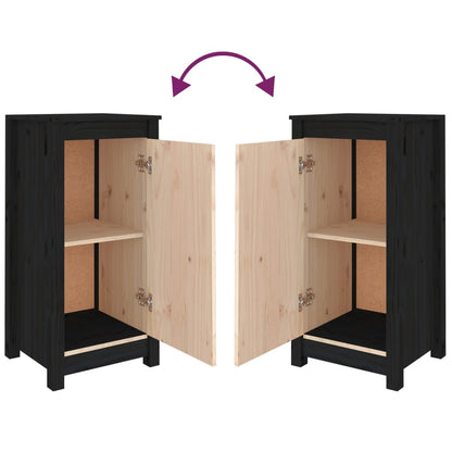Sideboards 2 Stk. Schwarz 39x35x80 cm Massivholz Kiefer
