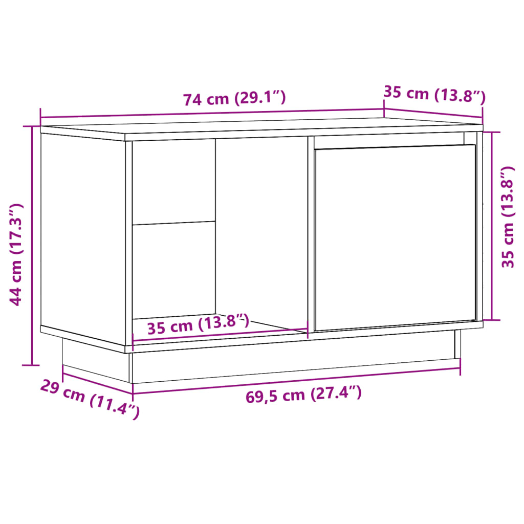 TV-skab Sort 74x35x44 cm Massiv Fyr