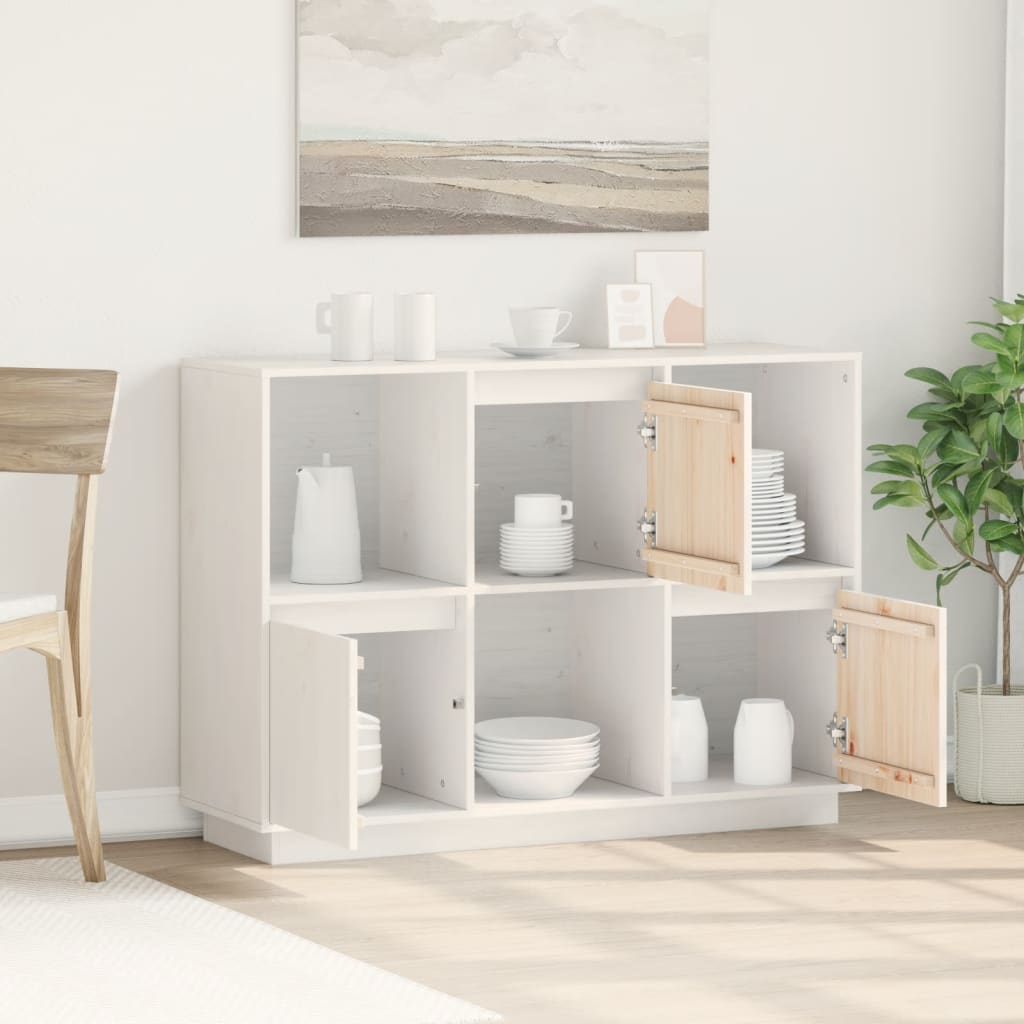 Sideboard Weiß 110,5x35x80 cm Massivholz Kiefer