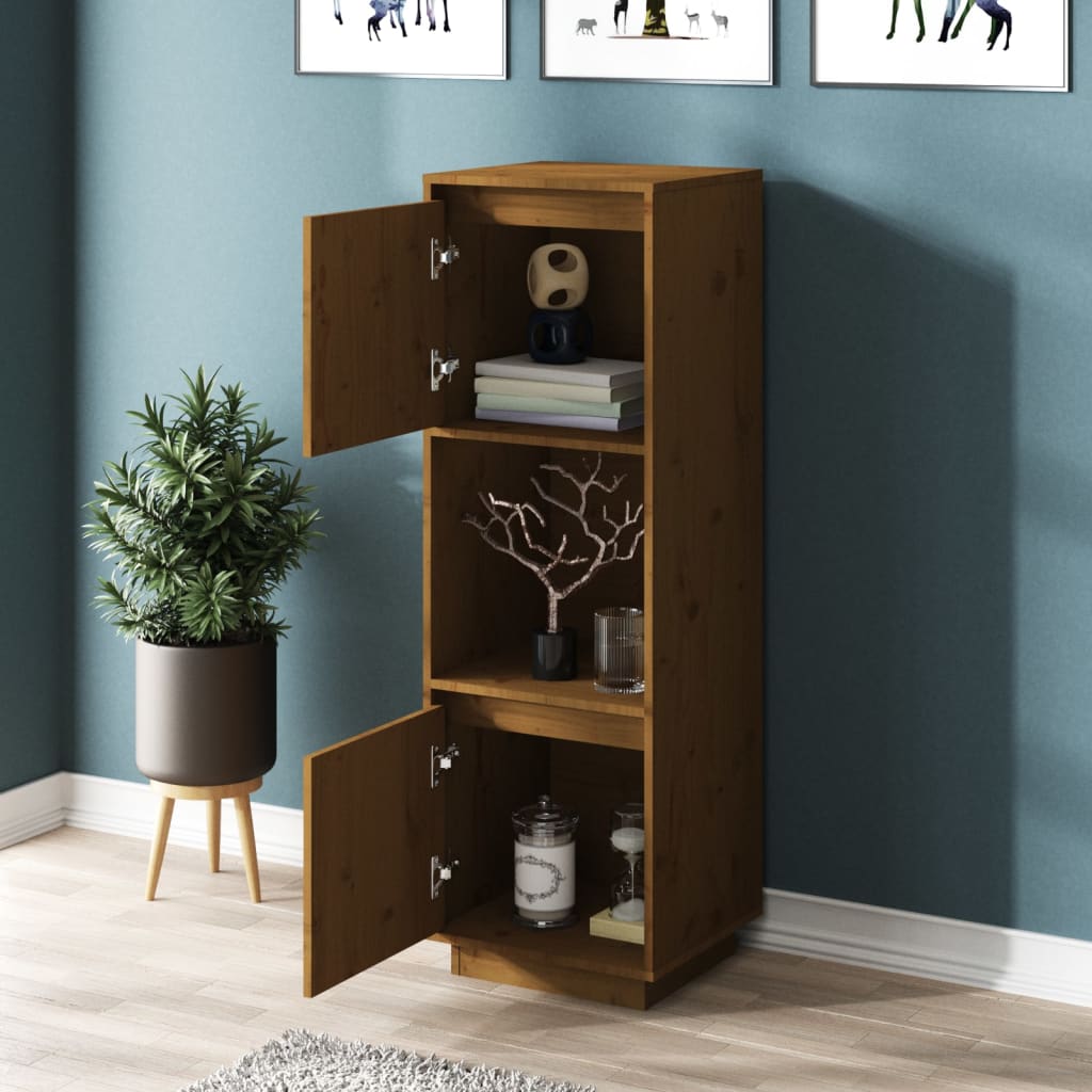 Highboard Honigbraun 38x35x117 cm Massivholz Kiefer
