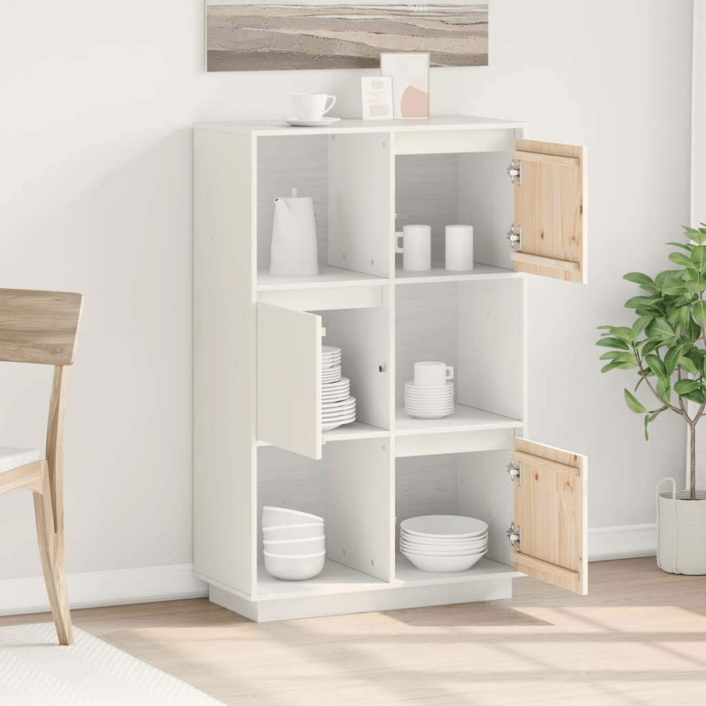 Highboard Weiß 74x35x117 cm Massivholz Kiefer