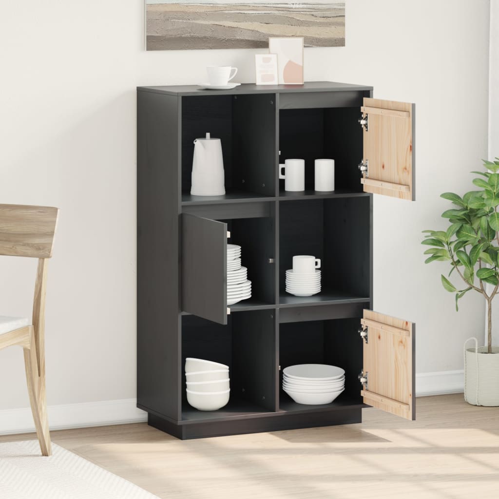 Highboard Grau 74x35x117 cm Massivholz Kiefer