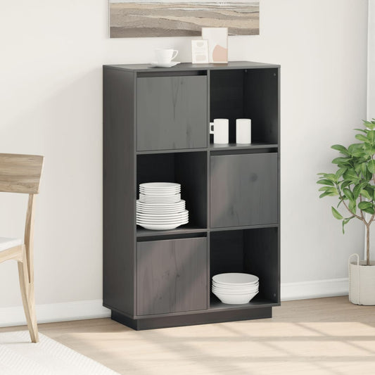Highboard Grau 74x35x117 cm Massivholz Kiefer