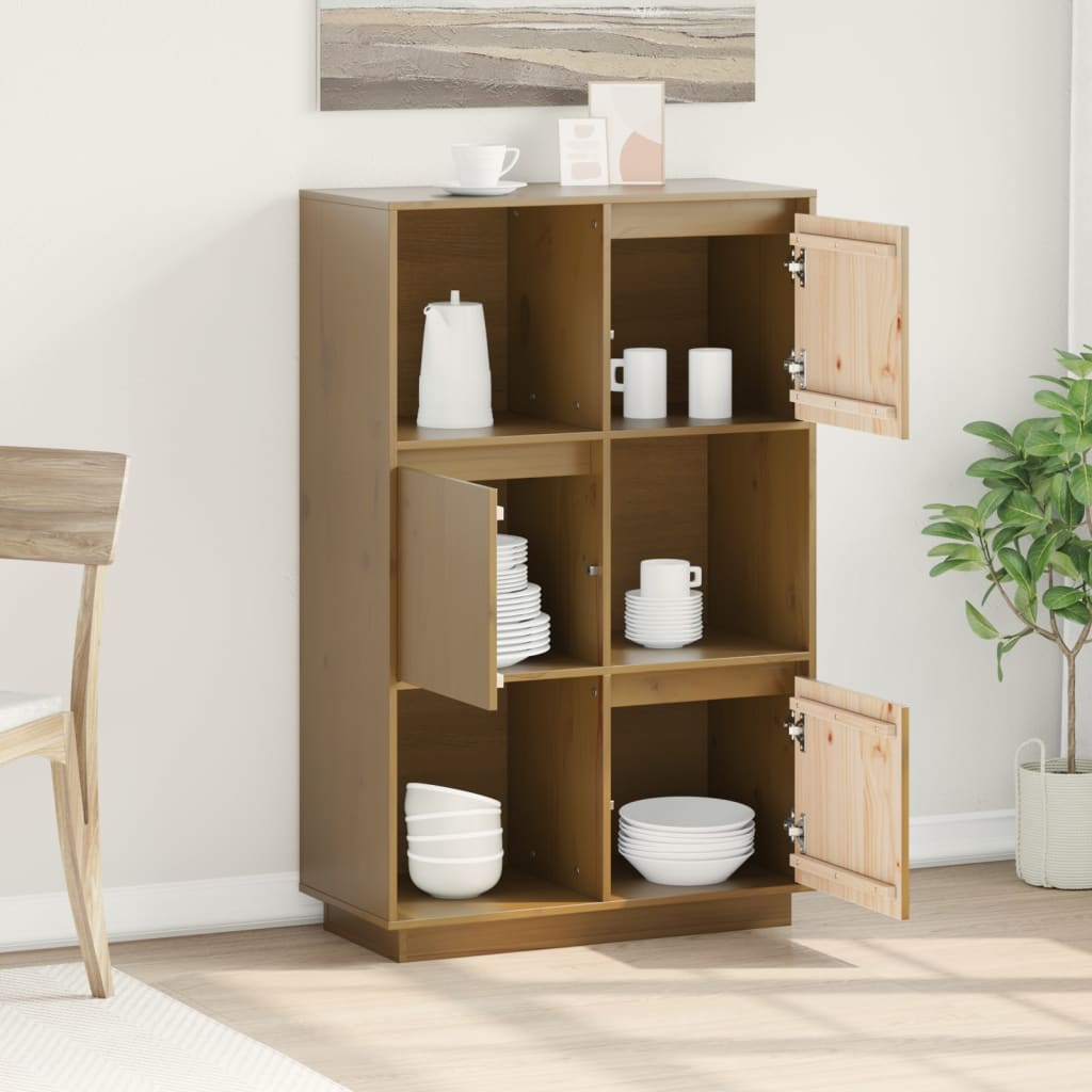 Highboard Honigbraun 74x35x117 cm Massivholz Kiefer