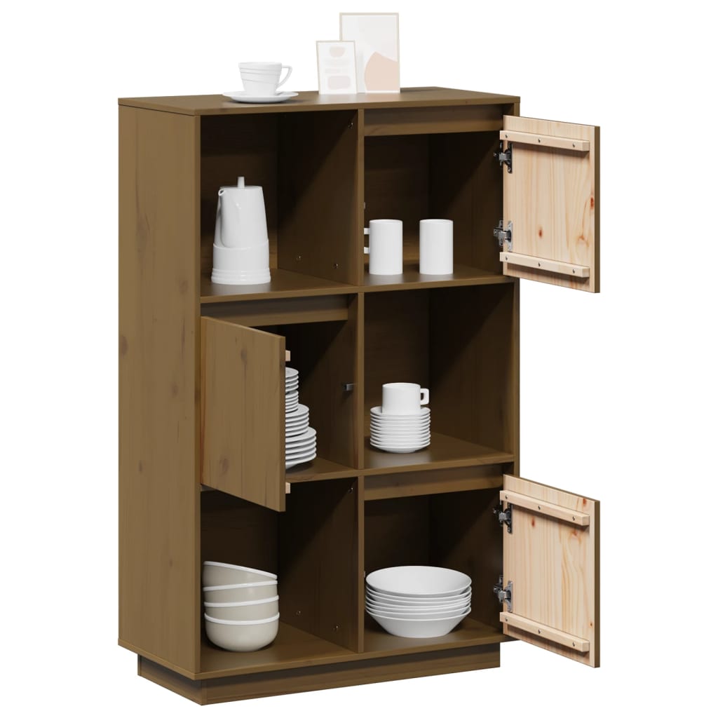 Highboard Honigbraun 74x35x117 cm Massivholz Kiefer
