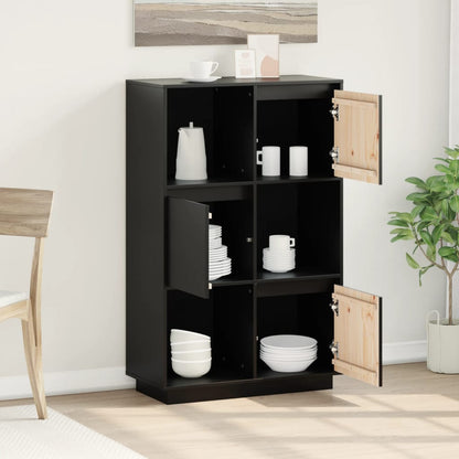 Highboard Schwarz 74x35x117 cm Massivholz Kiefer