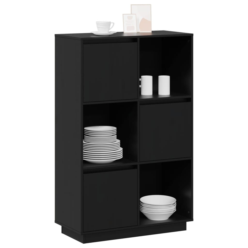 Highboard Schwarz 74x35x117 cm Massivholz Kiefer