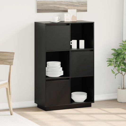 Highboard Schwarz 74x35x117 cm Massivholz Kiefer