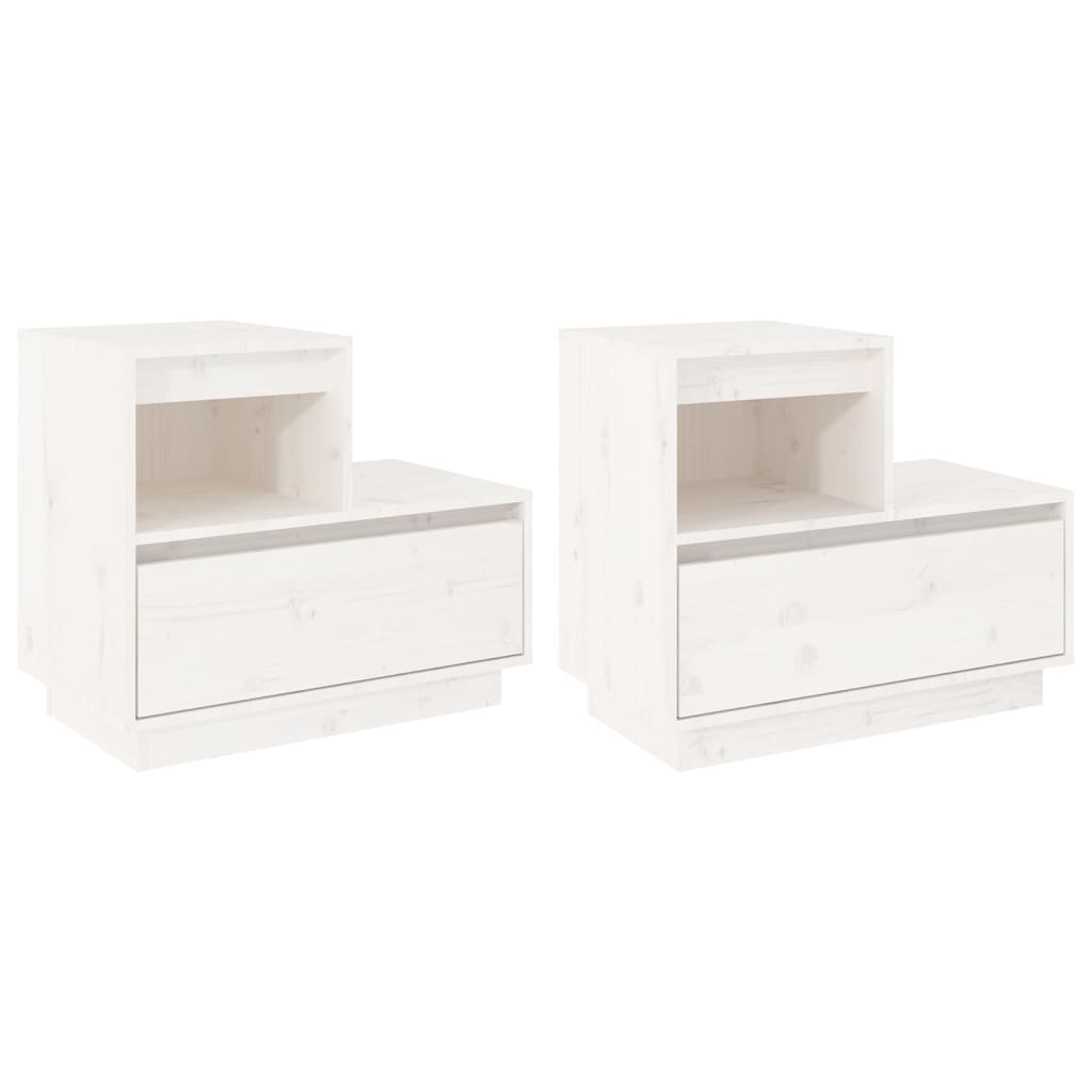 Sengeborde 2 stk Hvid 60x34x51 cm massiv fyrretræ