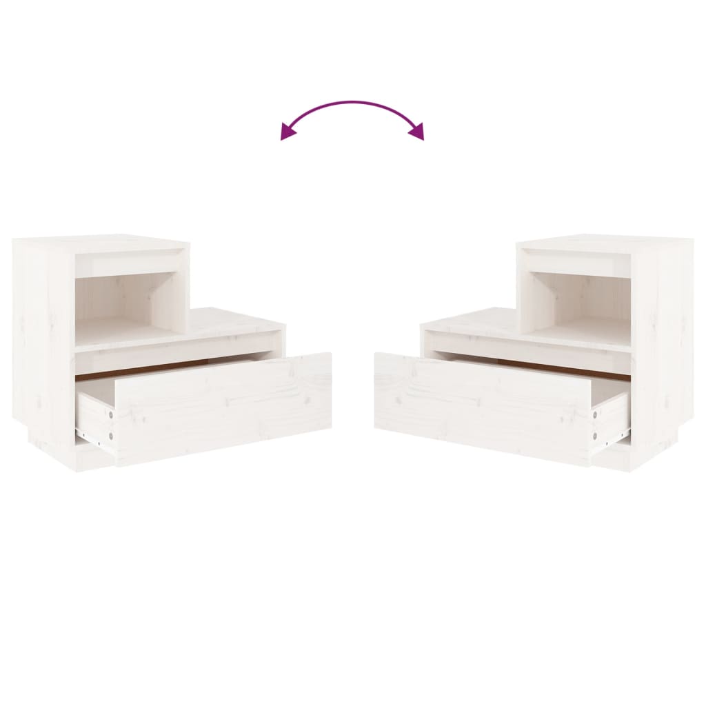 Sengeborde 2 stk Hvid 60x34x51 cm massiv fyrretræ