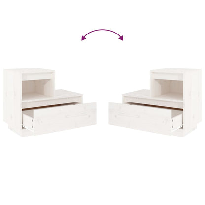 Sengeborde 2 stk Hvid 60x34x51 cm massiv fyrretræ