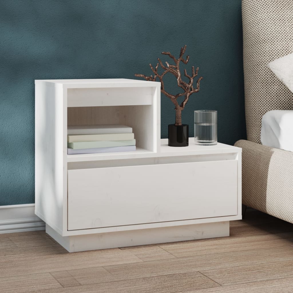 Sengeborde 2 stk Hvid 60x34x51 cm massiv fyrretræ