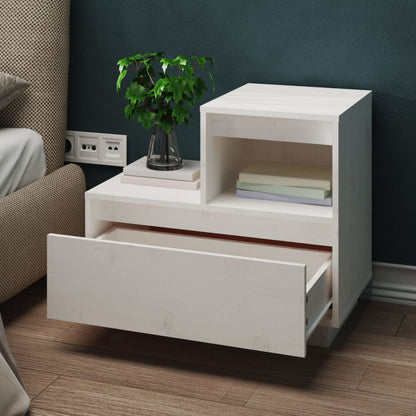 Sengeborde 2 stk Hvid 60x34x51 cm massiv fyrretræ