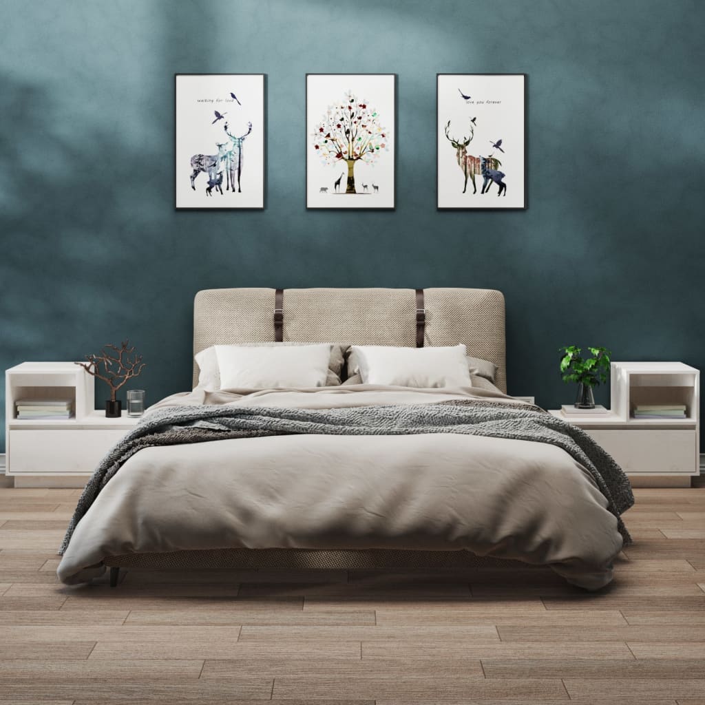Sengeborde 2 stk Hvid 60x34x51 cm massiv fyrretræ
