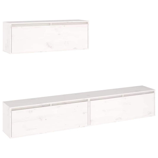 3-teiliges TV-Schrank-Set Weißes Massivholz Kiefer