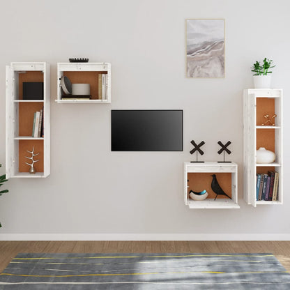 TV-Schränke 4 Stk. Weiß Massivholz Kiefer