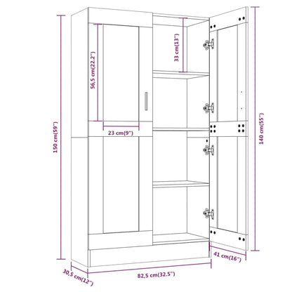 Vitrinenschrank Grau Sonoma 82,5x30,5x150 cm Holzwerkstoff