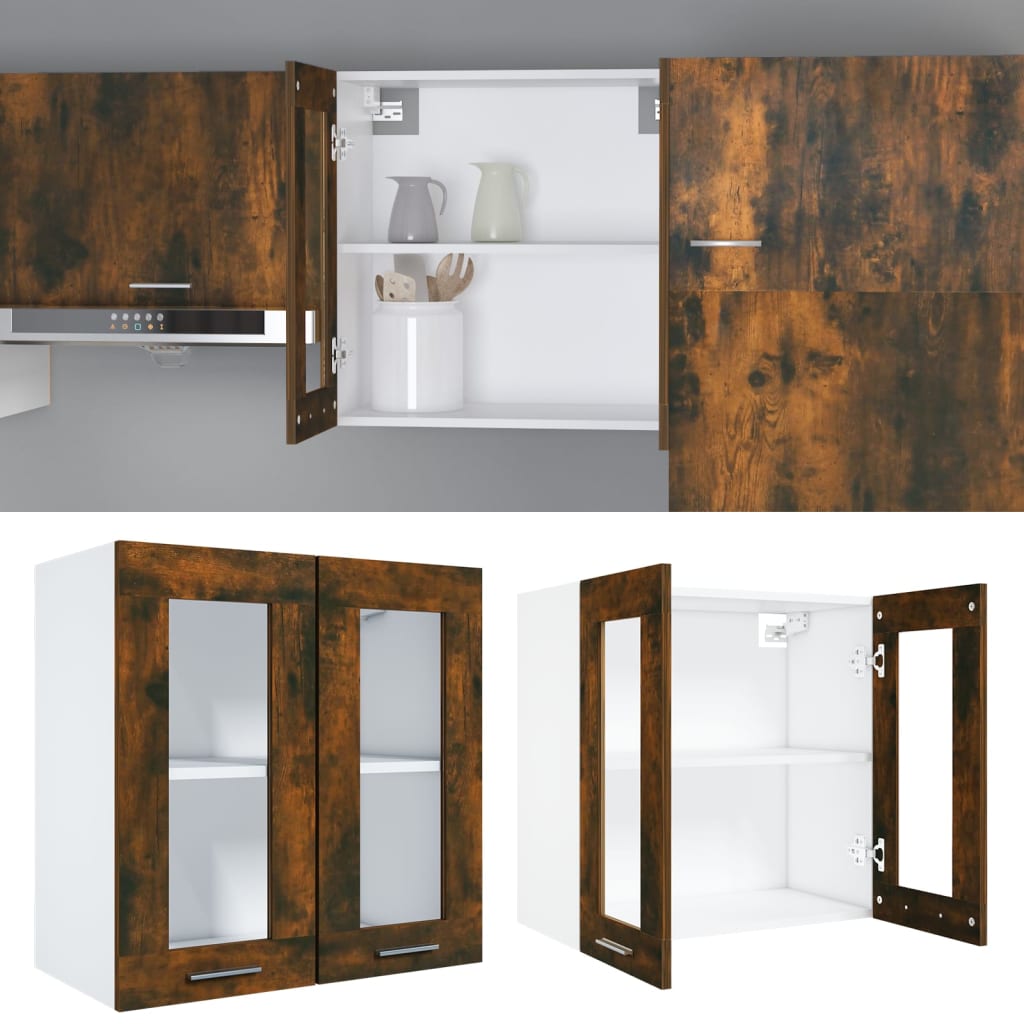 Hängeschrank Lyon Glas Räuchereiche 60x31x60 cm Holzwerkstoff
