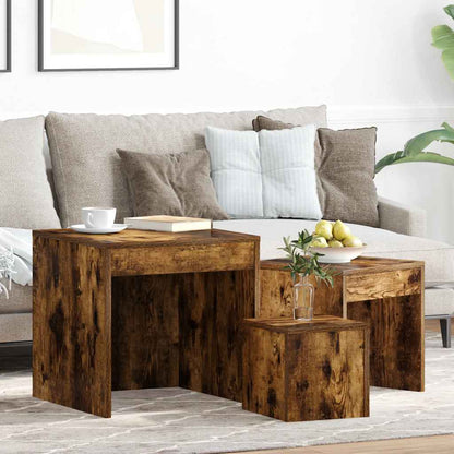 Satztische 3 Stk. Räuchereiche Holzwerkstoff