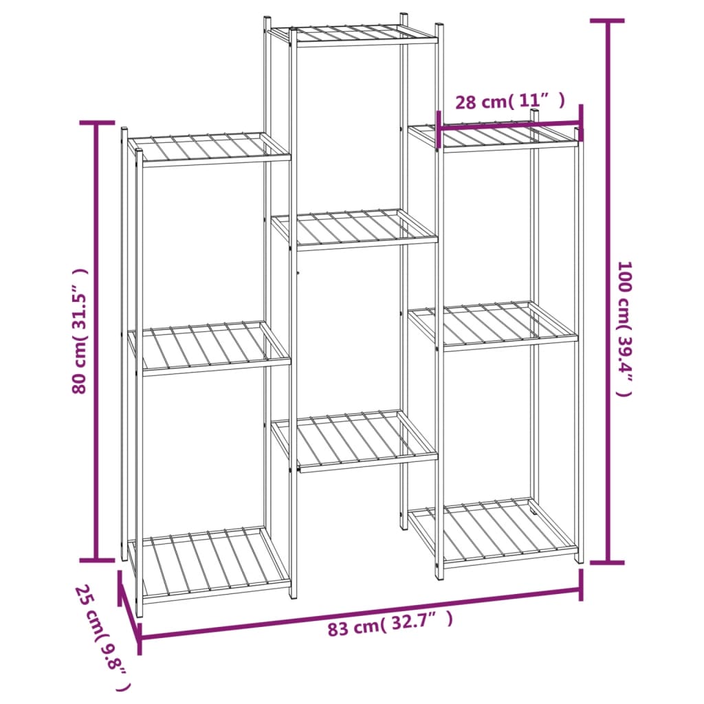Blomsterstativ 83x25x100 cm Sort Jern