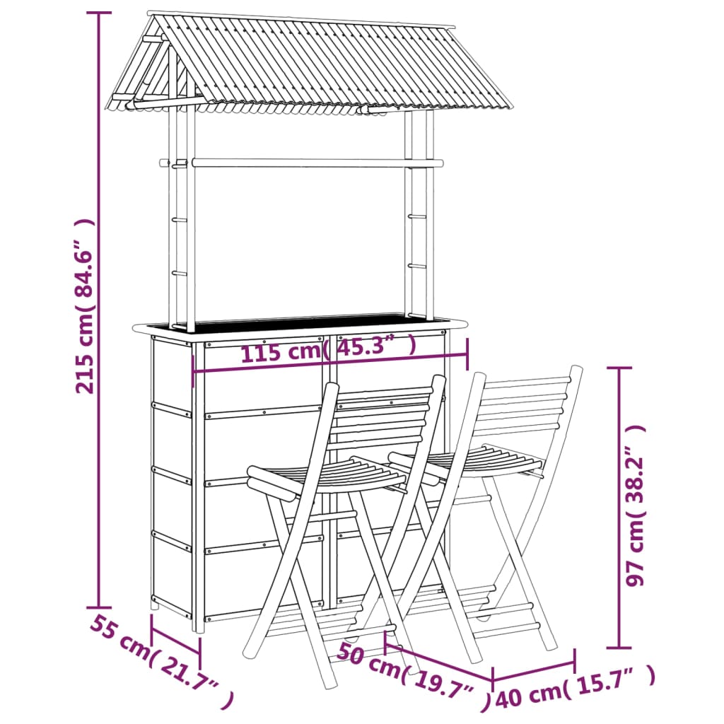 3-tlg. Bar-Set Bambus