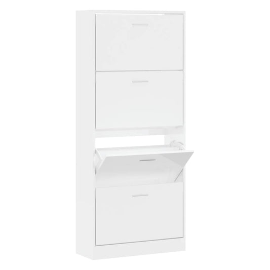 Schuhschrank Hochglanz-Weiß 63x24x147 cm Holzwerkstoff