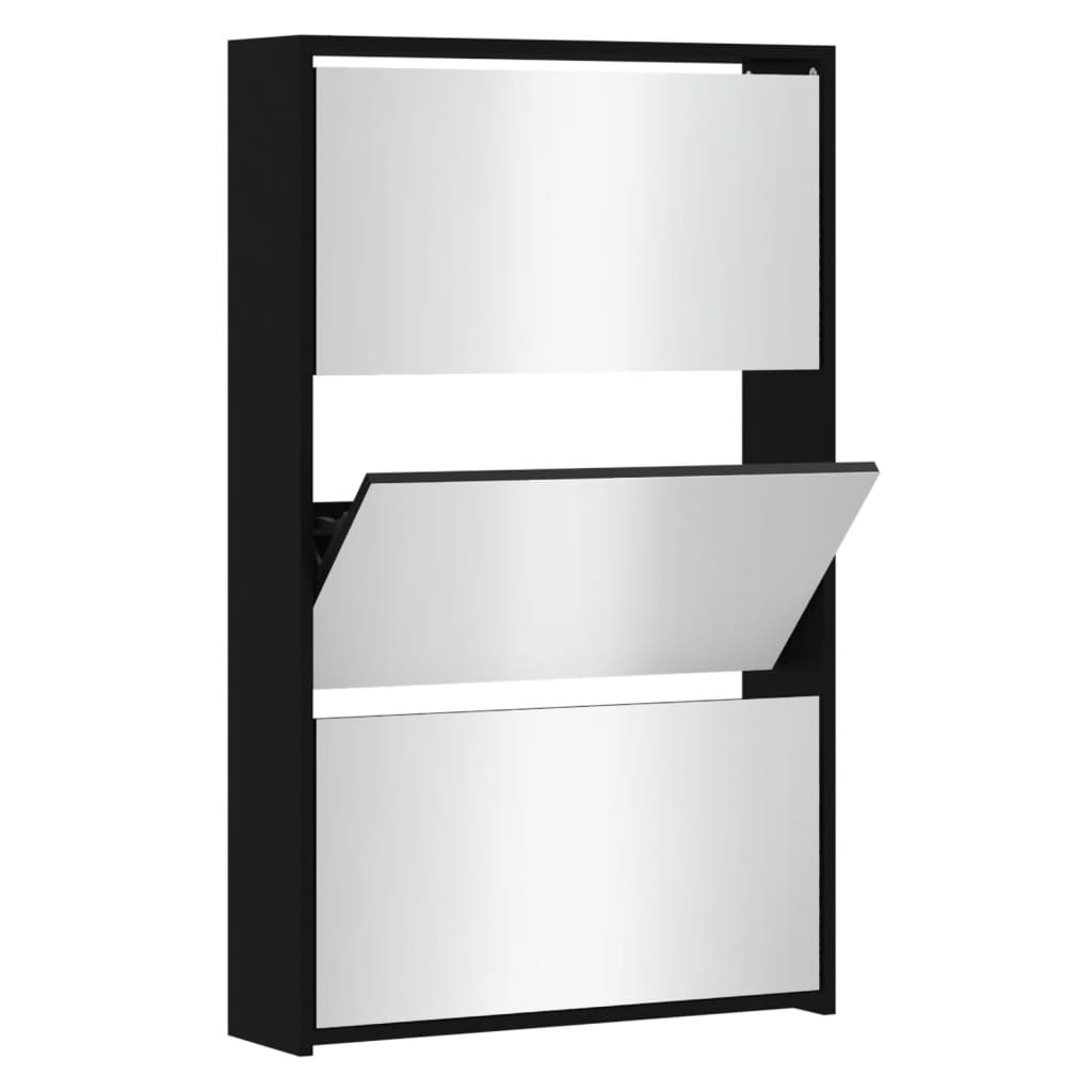 Schuhschrank mit Spiegel 3-lagig Schwarz 63x17x102,5 cm