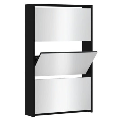 Schuhschrank mit Spiegel 3-lagig Schwarz 63x17x102,5 cm