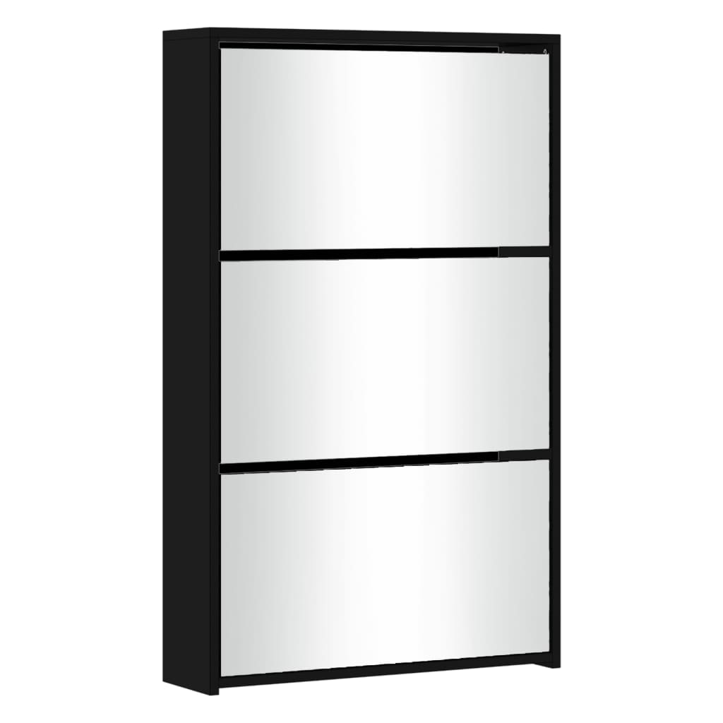 Schuhschrank mit Spiegel 3-lagig Schwarz 63x17x102,5 cm