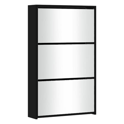 Schuhschrank mit Spiegel 3-lagig Schwarz 63x17x102,5 cm
