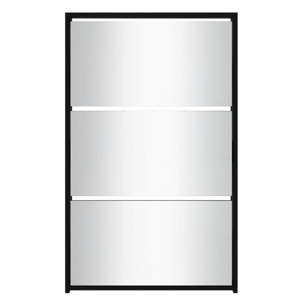 Schuhschrank mit Spiegel 3-lagig Schwarz 63x17x102,5 cm