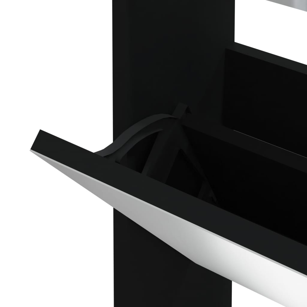 Schuhschrank mit Spiegel 3-lagig Schwarz 63x17x102,5 cm