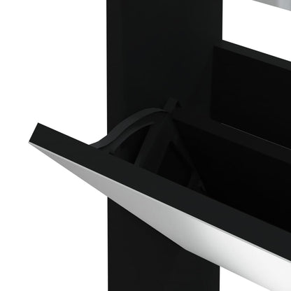 Schuhschrank mit Spiegel 3-lagig Schwarz 63x17x102,5 cm