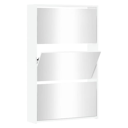 Schuhschrank mit Spiegel 3-lagig Hochglanzweiß 63x17x102,5 cm