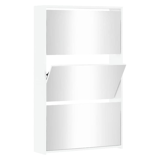 Schuhschrank mit Spiegel 3-lagig Hochglanzweiß 63x17x102,5 cm