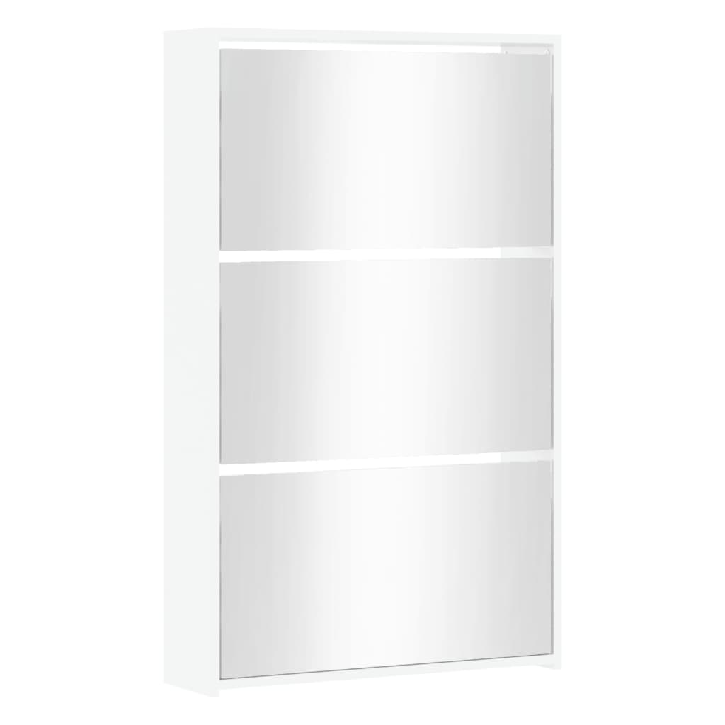 Schuhschrank mit Spiegel 3-lagig Hochglanzweiß 63x17x102,5 cm