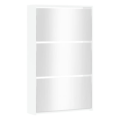 Schuhschrank mit Spiegel 3-lagig Hochglanzweiß 63x17x102,5 cm