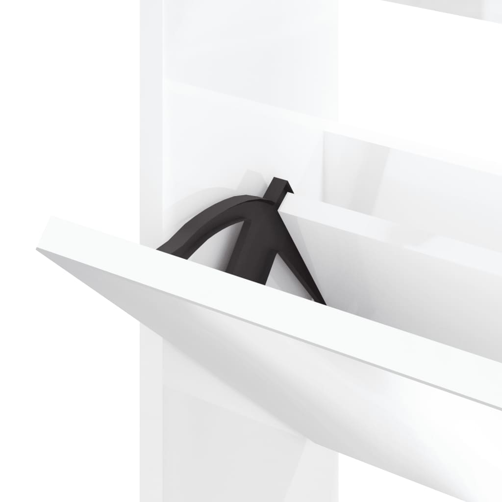 Schuhschrank mit Spiegel 3-lagig Hochglanzweiß 63x17x102,5 cm
