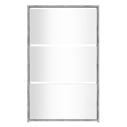 Schuhschrank mit Spiegel 3 Fächer Grau Sonoma 63x17x102,5 cm