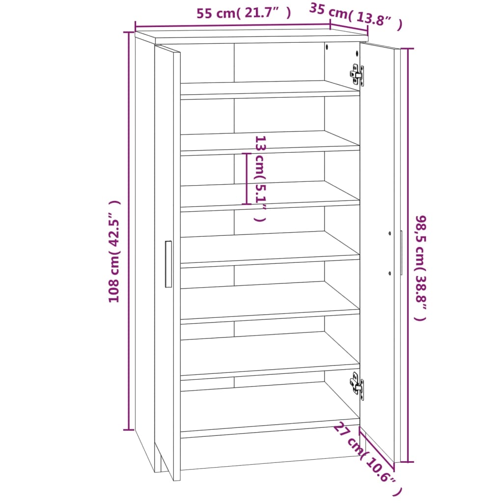 Schuhschrank Braun Eichen-Optik 55x35x108 cm Holzwerkstoff